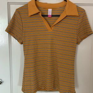 NWOT Striped Mustard Yellow Polo For Fall